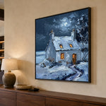 Winter Window Glow - oblique side view - textured impasto artwork