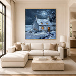 Winter Window Glow - sunlit living room - textured impasto artwork