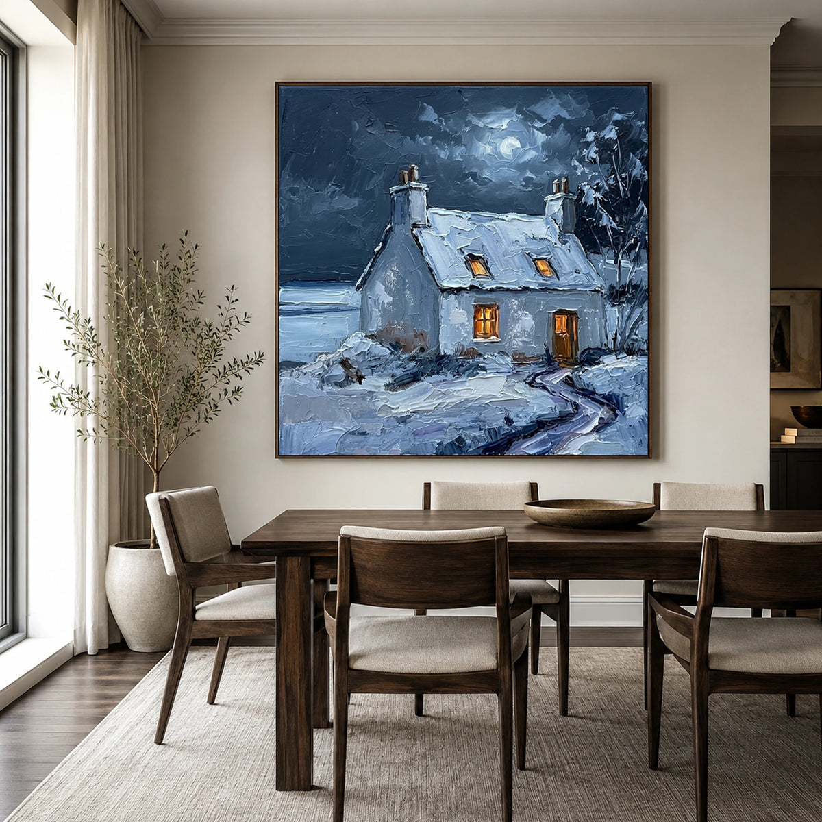 Winter Window Glow - dining room - textured impasto artwork