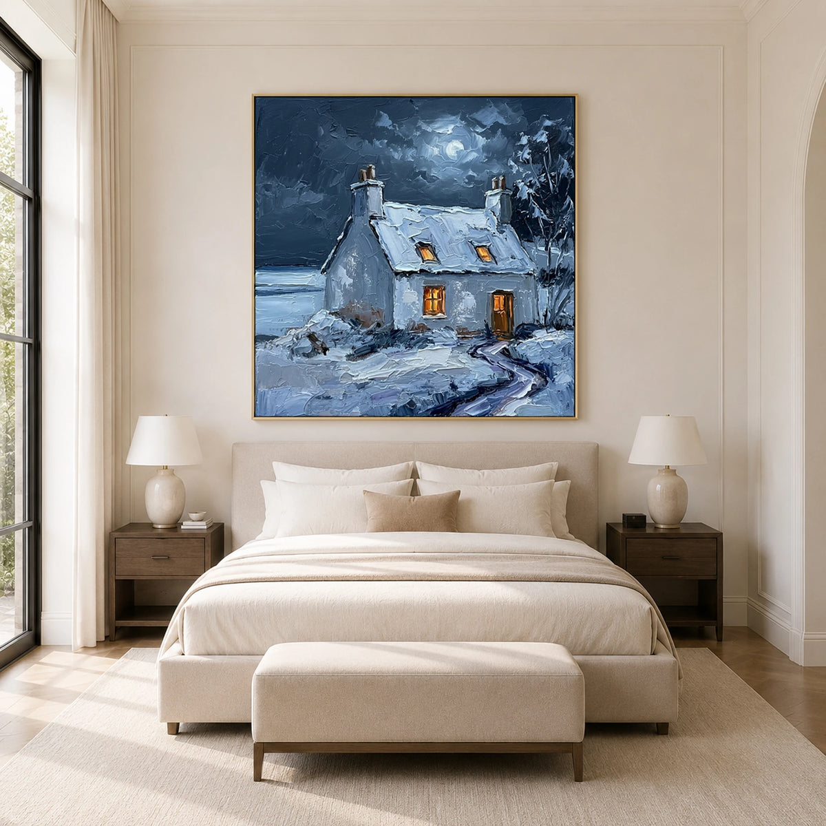 Winter Window Glow - bedroom - textured impasto artwork