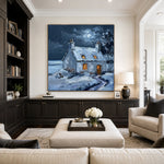 Winter Window Glow - library lounge - textured impasto artwork